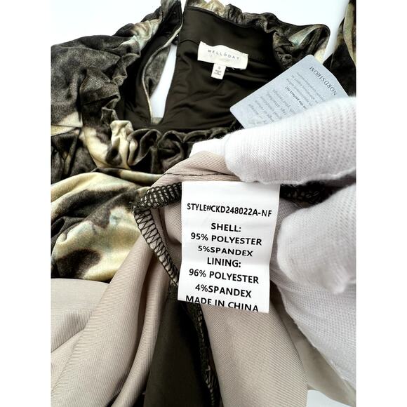 NWT Midi VELVET LONG SLEEVE DRESS Tie Waist Pockets Brown Gold Olive Women Small - Picture 16 of 16